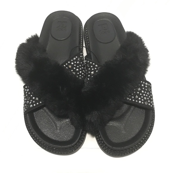 Joe's Jeans Faux fur Crossed Studded slides - Picture 4 of 5